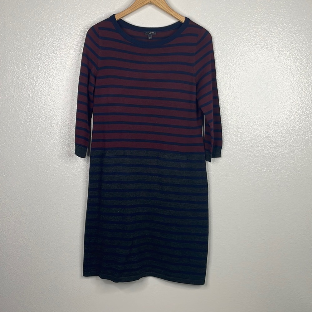 Talbots Wool Mix Striped‎ Dress sz Medium Petite Red/Black/Blue